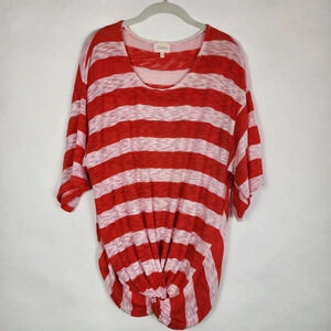 Anthropologie Womens Deletta Knit Red Striped Oversized Knotted Beachy Top SZ L